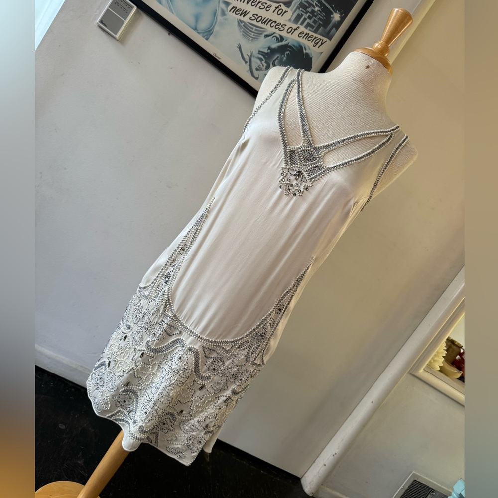 Silk Burning Torch Mini Dress with beading handwork size M